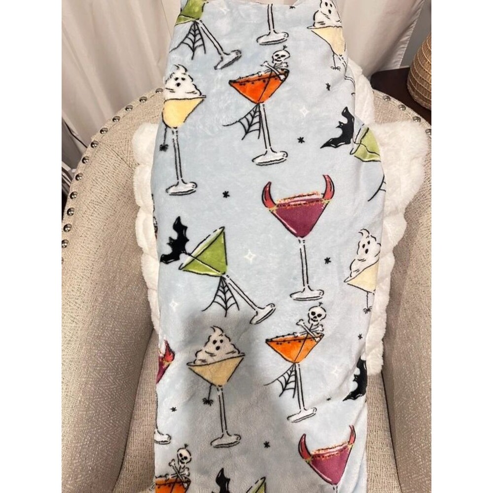 Halloween Spooky Martinis Blue Plush Throw Blanket